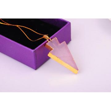 Natural Rose Quartz Arrow Pendant Plated 18K Gold