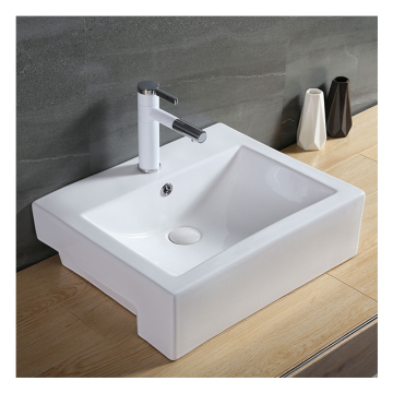 Bathroom Semi Recessed Lavatory Basin with Faucet Hole