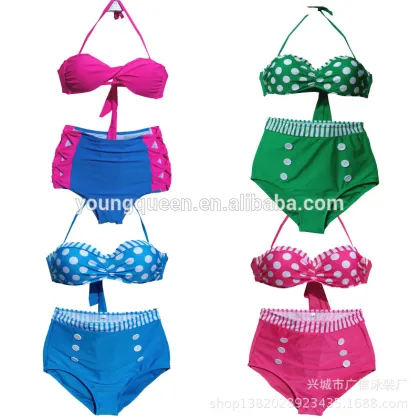 AZ54 retro Swimsuit belly waist bandage hanging neck waist swimsuit Daquan Bikini wave point