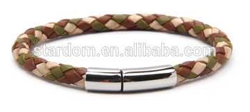 New! Men's simple stainless steel clasp leather wrap bracelet
