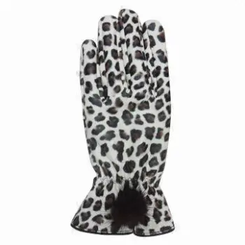 PU Glove in Leopard Design, with Fur Pompom at Cuff, Customized Designs are Accepted