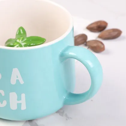 Handmade Ceramic Coffee Cup with Rabbit Cartoon for Birthday Gift