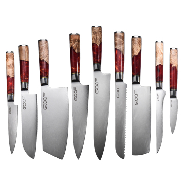 Hot Sale 9 PCS 67 Layer Damascus Steel Ultra Sharp Japanese Style Knife Set with Resin Handle