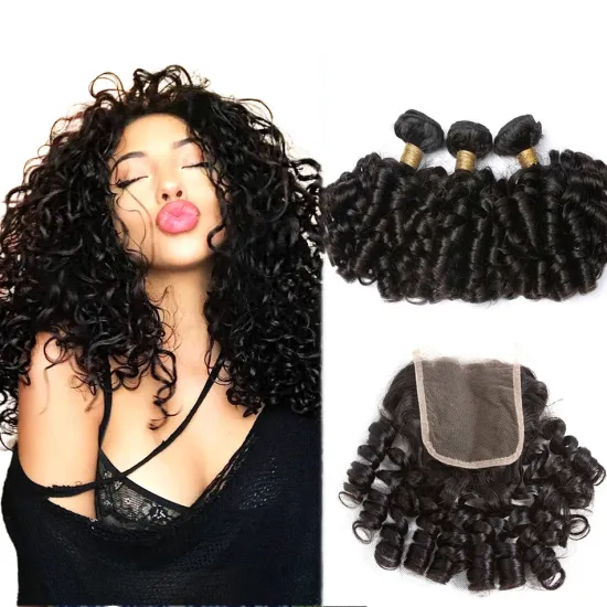 Brazilian 3 Bundles Bouncy Curly 100% Human Hair Fummi Remy Machine Double Weft Hair Extensions
