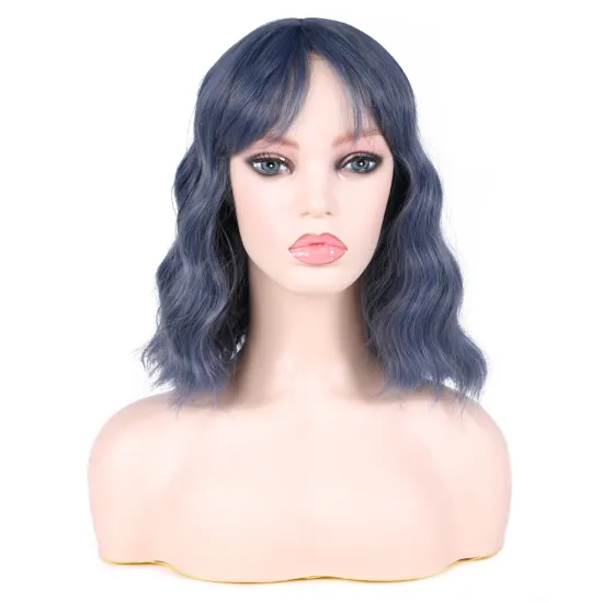 Hot sell astel Wavy Wig With Air Bangs Women's Short Bob Pink Wig Curly Wavy Shoulder Length Pastel Bob Synthetic Cosplay Wig