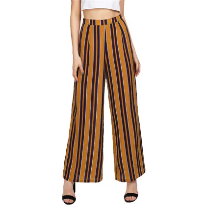 High Slit Striped Palazzo Pants Manufacture Wholesale Fashion Women Apparel