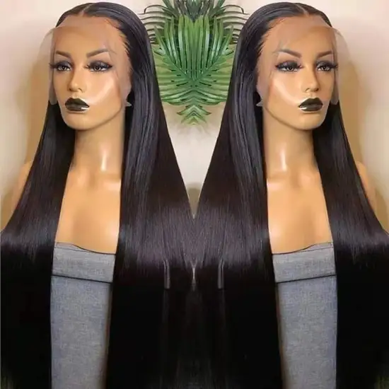 China Natural Color Long Swiss Lace Straight Hair Wig For Black Women 100% Raw Brazilian 13X4 Human Hair Lace Frontal Wigs