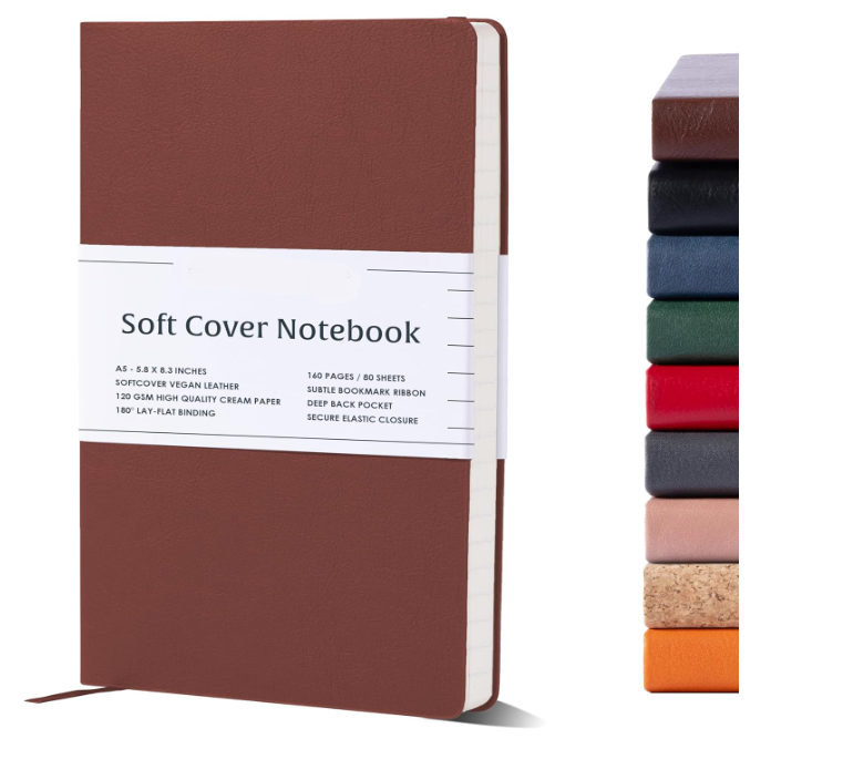 كتب محكم الكتب - Premium A5 Journal Softcover Vegan Leather ، ورقة كريمة سميكة 120GSM ، دفتر محترف مبطن في هدية
