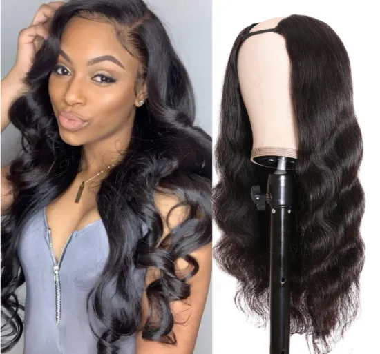 Wholesale 180 Density Soft Silk Straight Fringe Long Brazilian Wigs Virgin u part wig human hair wig