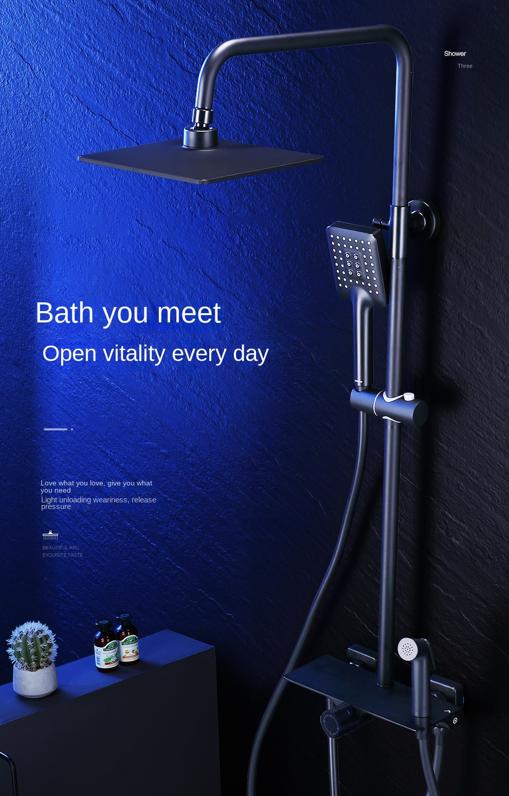 4-Function Brass Matte Black Rotary Switch Shower Set