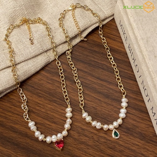 Inlay Pearl Zircon Fashion 18k Gold Plated Necklace