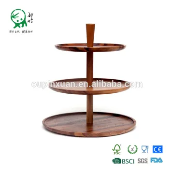 Three Tier Server Acacia Wood Tray Stand for Home, Bar, Resturant