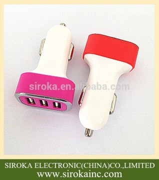 Factory supply Brand New 3 port plug in USB car charger with customized colors for mobile phone