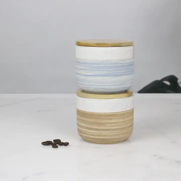 LEXI Ceramic Jar Coffee Bean Canister - Customized Color Design with Bamboo Wooden Tray
