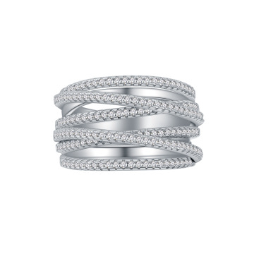 Punk Zircon Rings for Women: 13mm Wide Multi-Layer Weave CZ Jewelry in 925 Sterling Silver