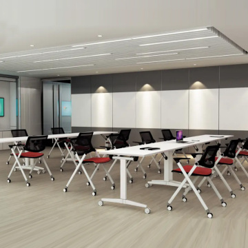 Portable Folding Rectangular Wooden Table with Wheels for Training Rooms