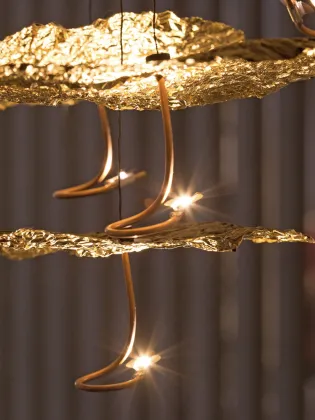 lobby indoor golden glass leaf chandelier