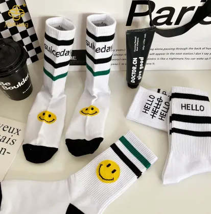 Korean version cartoon smiley face high tube socks