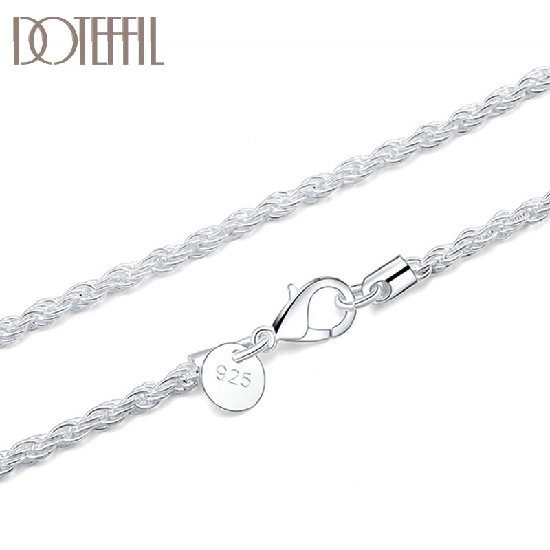 DOTEFFIL 925 Sterling Silver 16/18/20/22/24 Inch 3mm Hemp Rope Chain Necklace For Women Fashion Wedding Charm Jewelry
