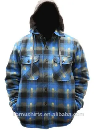 Mens Checkered Flannel Hoodie Jacket Shirts with Sherpa Lining Shirts
