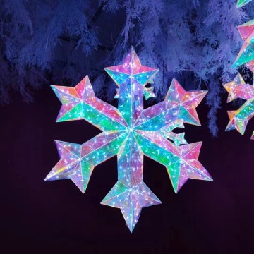 Dekorasi Natal Luar Ruang Kustom: Kepingan Salju LED Gantung yang Dipersonalisasi dengan Foil Holografik PVC dan Lampu Motif LED