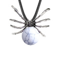 Howlite 16MM Ball Antique Silver Spider Pendant (47x40mm) Necklace 45cm Black Cord