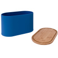 Bamboo Wooden Lid Metal Carbon Steel Bread Box