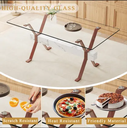 Elegant Glass Surface Dining Table with Cockroach Leg