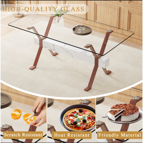  Mdf Dining Table Elegant Glass Surface Dining Table with Cockroach Leg Manufactory