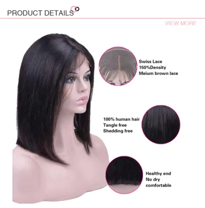 Transparent lace bob wigs brazilian short straight bob wigs human hair bob wig