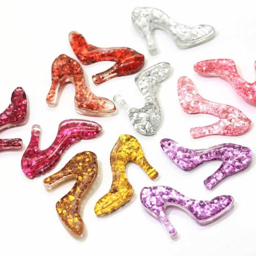 Glitter Beautiful High-heeled Shoes Resin Cabochon 100pcs/bag Flat back Beads For Handmade Craft Beads Charms