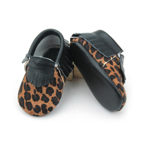 Mocasines de piel auténtica con estampado de leopardo para bebé