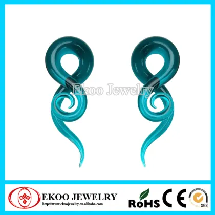 Aqua Blue Glass Squid Spiral Plugs Ear Tapers