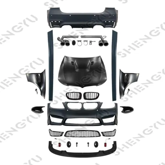 BMW 3 Series E90 2009-2012 Body Kit - M4 Style Front & Rear Bumper with Grille and Hood Side Skirt