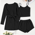 Women's 3 Piece Top Shorts Set with Robe