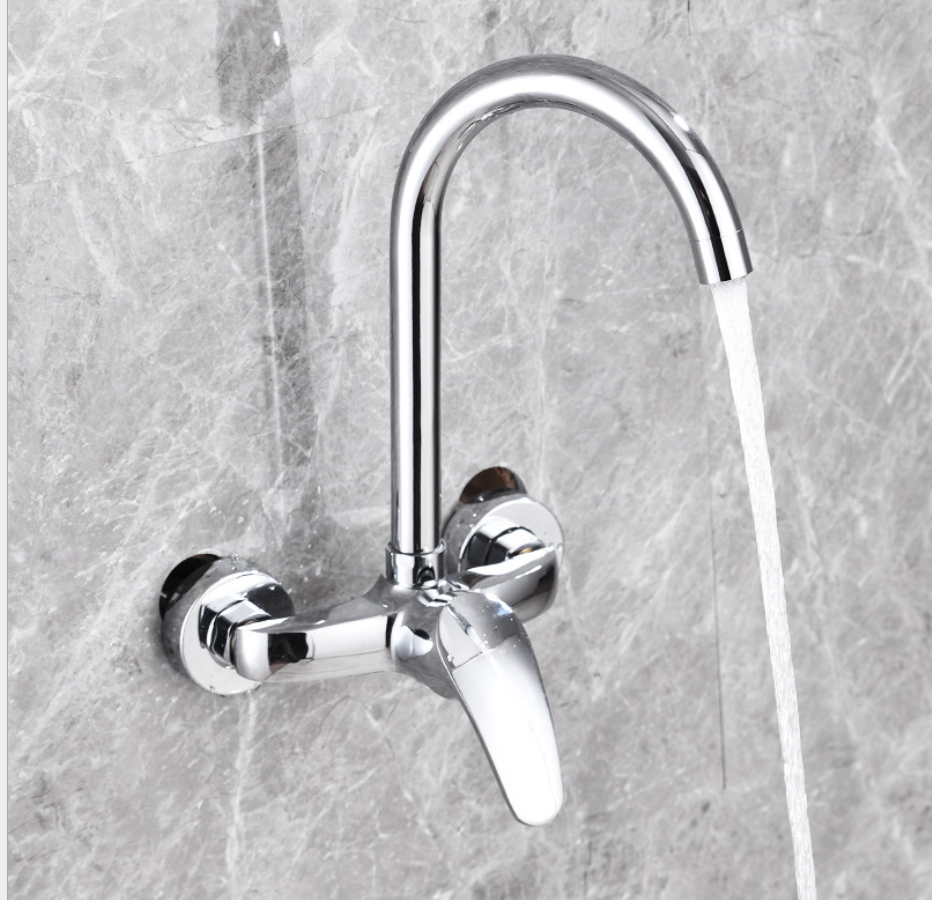 壁に取り付けられた2穴真鍮水道水ミキサーステンレス鋼キッチンシンク蛇口