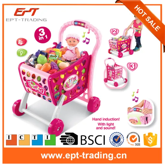 Children pretend play fruit set food toys supermarket shopping cart toy