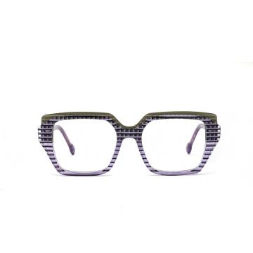 Bold Square Striped Laminate Acetate Optical Frames