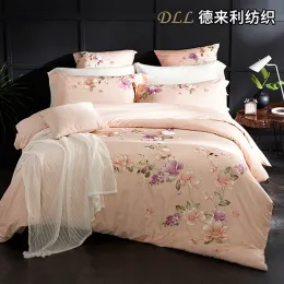 Luxury Pink Floral Embroidered 4-Piece Bedding Set