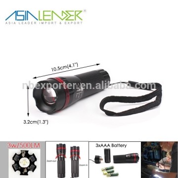 3 AAA Battery Operated LED Lighting Adjustable Lighting Mode Aluminium 500 Lumen 3W Personilised LED Torch Light