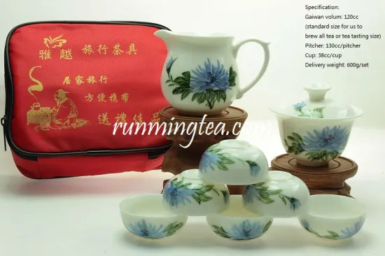 Hand Painted Chrysanthemum Flower Portable Travel Tea Set