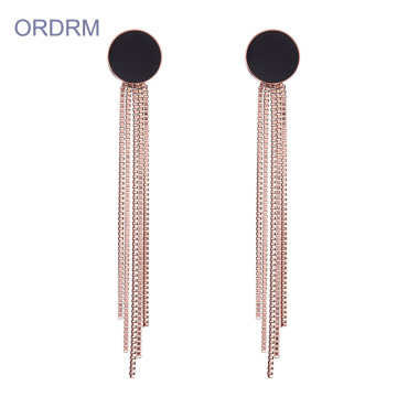 Simple long rose gold chain tassel earrings