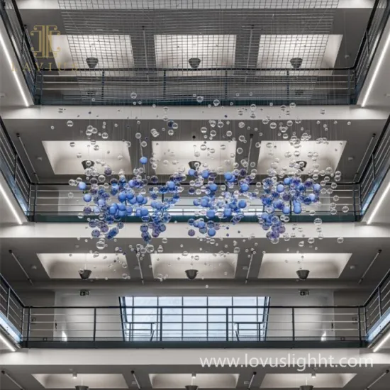 Nordic blue glazed staircase lobby decoration LED modern chandelier hotel restaurant ceiling chandelier