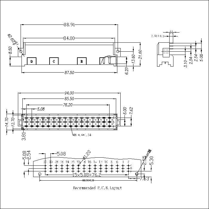 DMR-XX-XXX-D01 DIN41612 Right Plug F Type High Power Connectors 48 Positions Standard Terminal Width 1.34mm