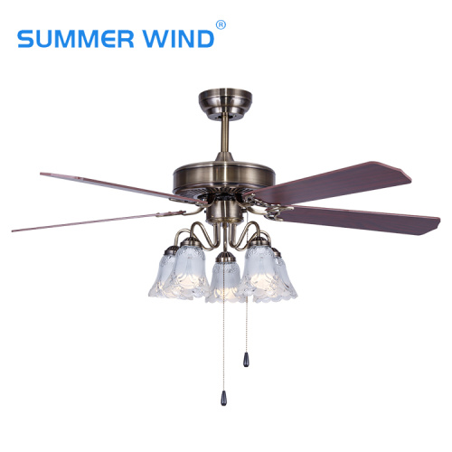 Plywood E27 classical ceiling fan with pull chain