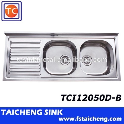 Sluice Sink Double Bowl With Draining Board 1200x500mm Size 0.6mm Thickness