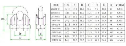 Stainless Steel cable clips 304/316 Malleable Wire Rope Clips for boat