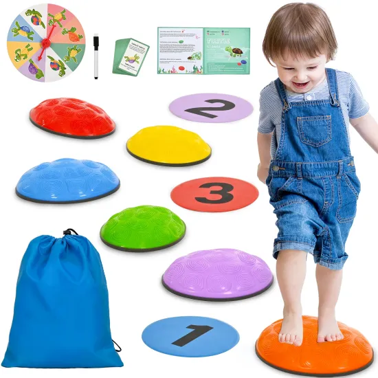 6-Piece Balance Training and Sensory Coordination Set: Non-Slip Bottom Balance Stones for Indoor and Outdoor Play - Perfect for Kids' Development