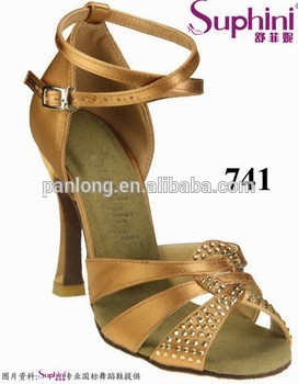 wide and ankle strap crystal stone satin middle heel comfortable and fashionable ladies latin salsa dance shoes