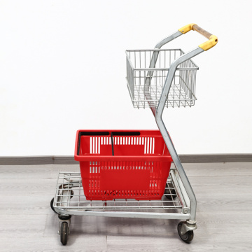 Metal Shopping Basket Trolley Supermarket Double Layer Fruit Shopping Cart Manufactory
